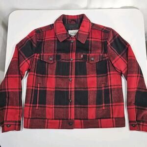 Womens Buffalo Plaid Trucker Levis Jacket Zip Button Quilted Size Large